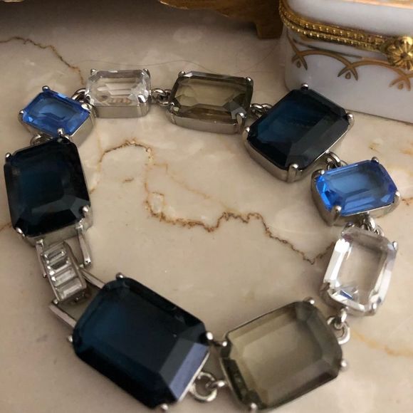 Carolee Multicolored Emerald Cut Crystal Silvertone 8” Bracelet - Picture 1 of 11